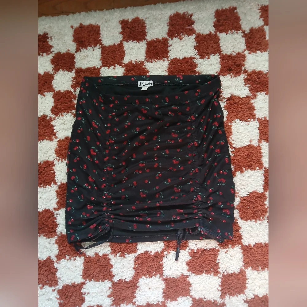 Y2k Cherry Print Ruched Mini Skirt - Picture 1 of 6